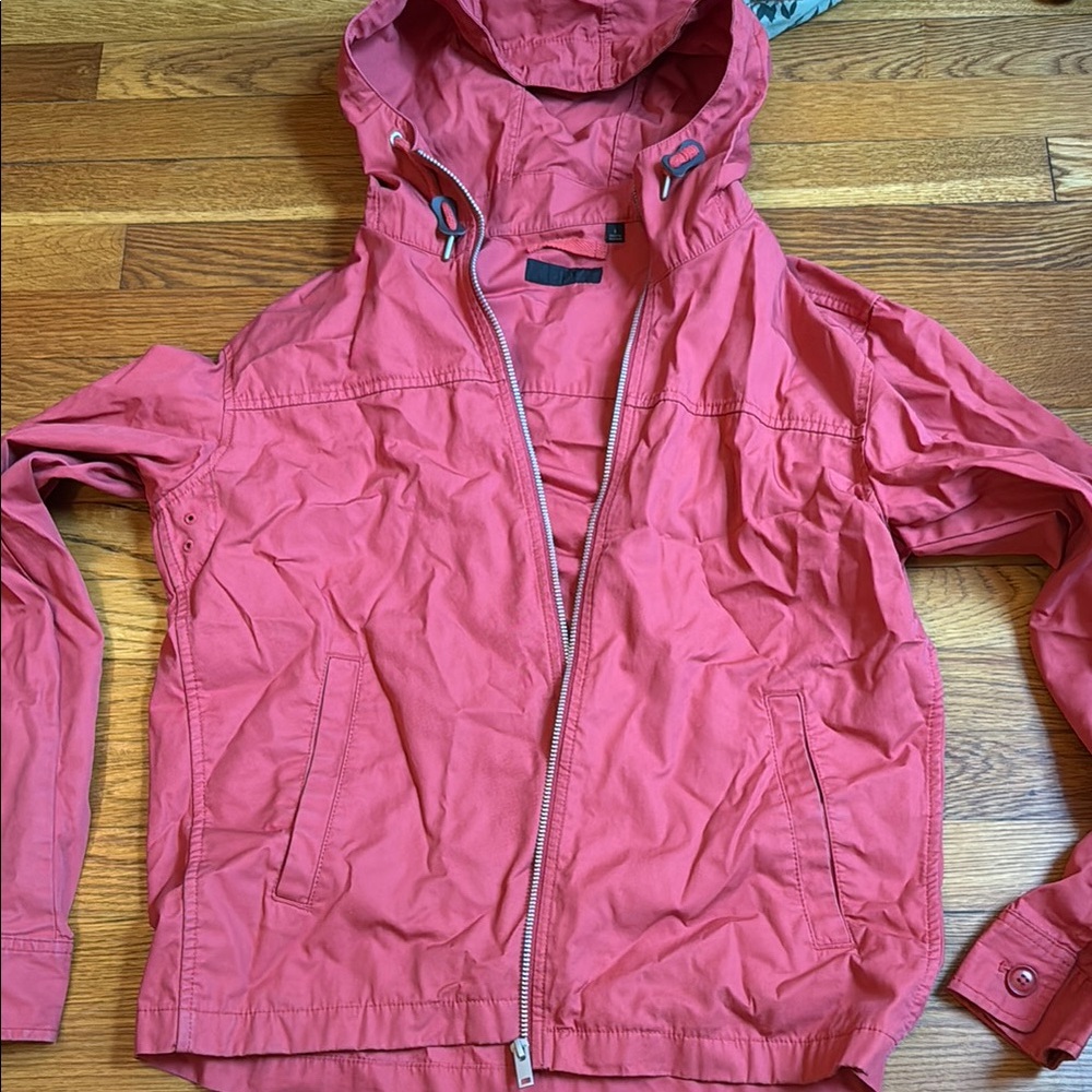 Red Utility Jacket with Hood and Zipper